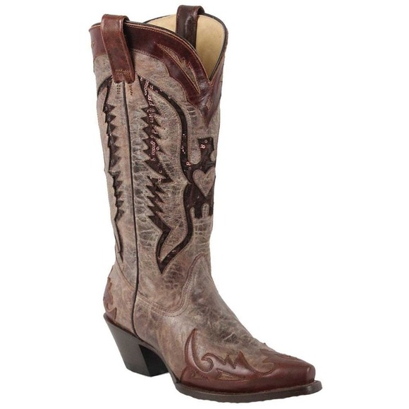 Corral Shoes - Corral Boots Women's Eagle Distressed Brown Sequin Cowboy Boots R1111 Size 8 M